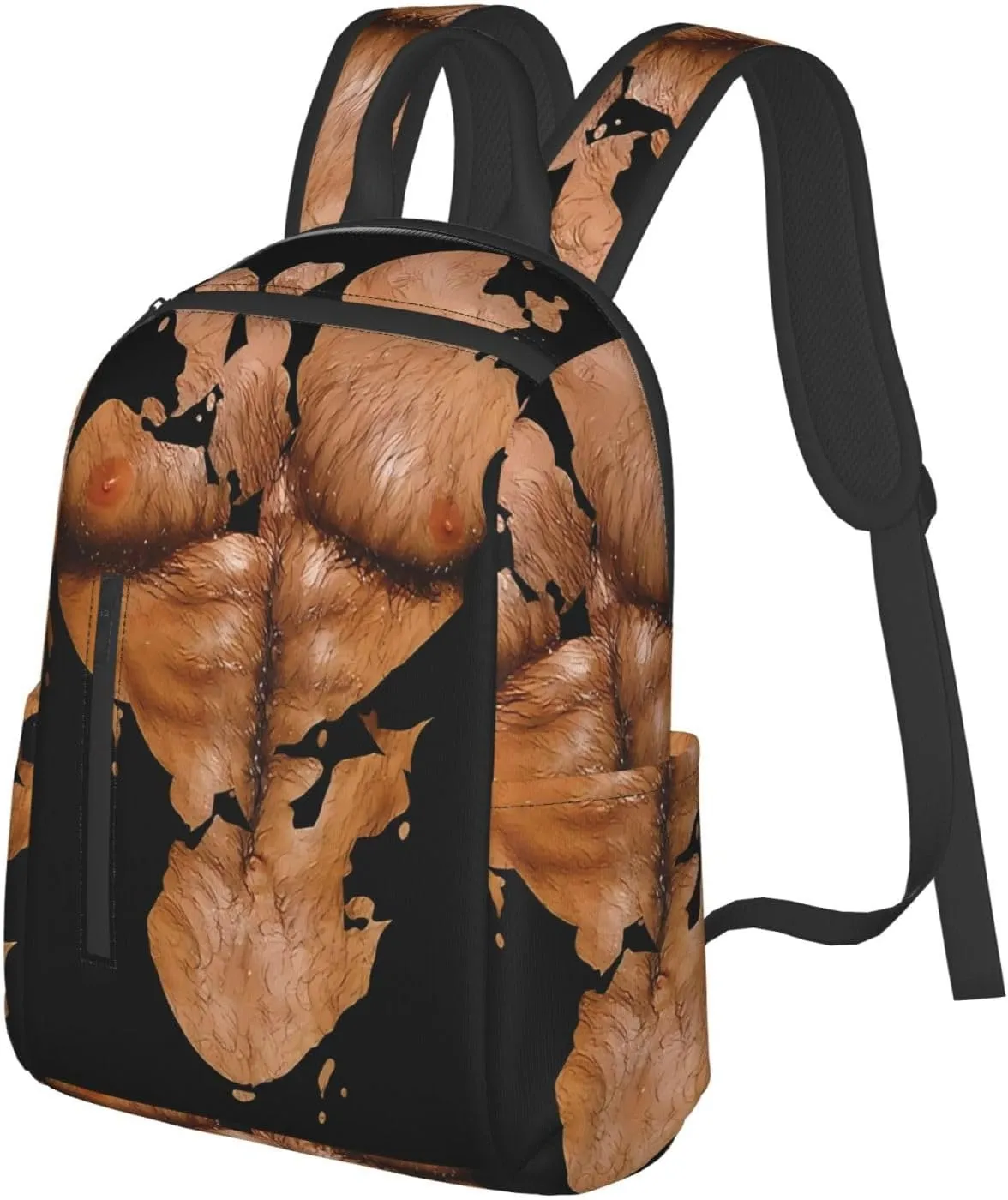 Chest Six Pack Abs Muscles Bodybuilder Hairy Chest Casual Backpacks Large Capacity Laptop Backpack Sports Rucksack Travel Daypack Adjustable Shoulder Strap Work Bag for Outdoor Camping