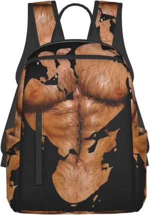 Chest Six Pack Abs Muscles Bodybuilder Hairy Chest Casual Backpacks Large Capacity Laptop Backpack Sports Rucksack Travel Daypack Adjustable Shoulder Strap Work Bag for Outdoor Camping