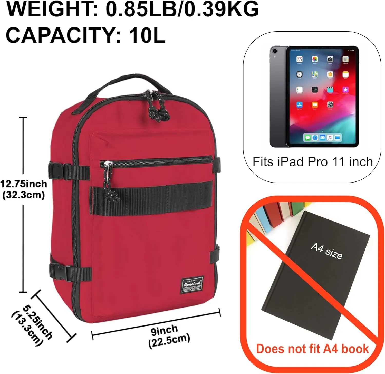 Child's Travel Backpack for Ages 3-6 | Lightweight Suitcase Style Carry-On | 10L Weekender with Tablet Sleeve & Chest Strap | Red