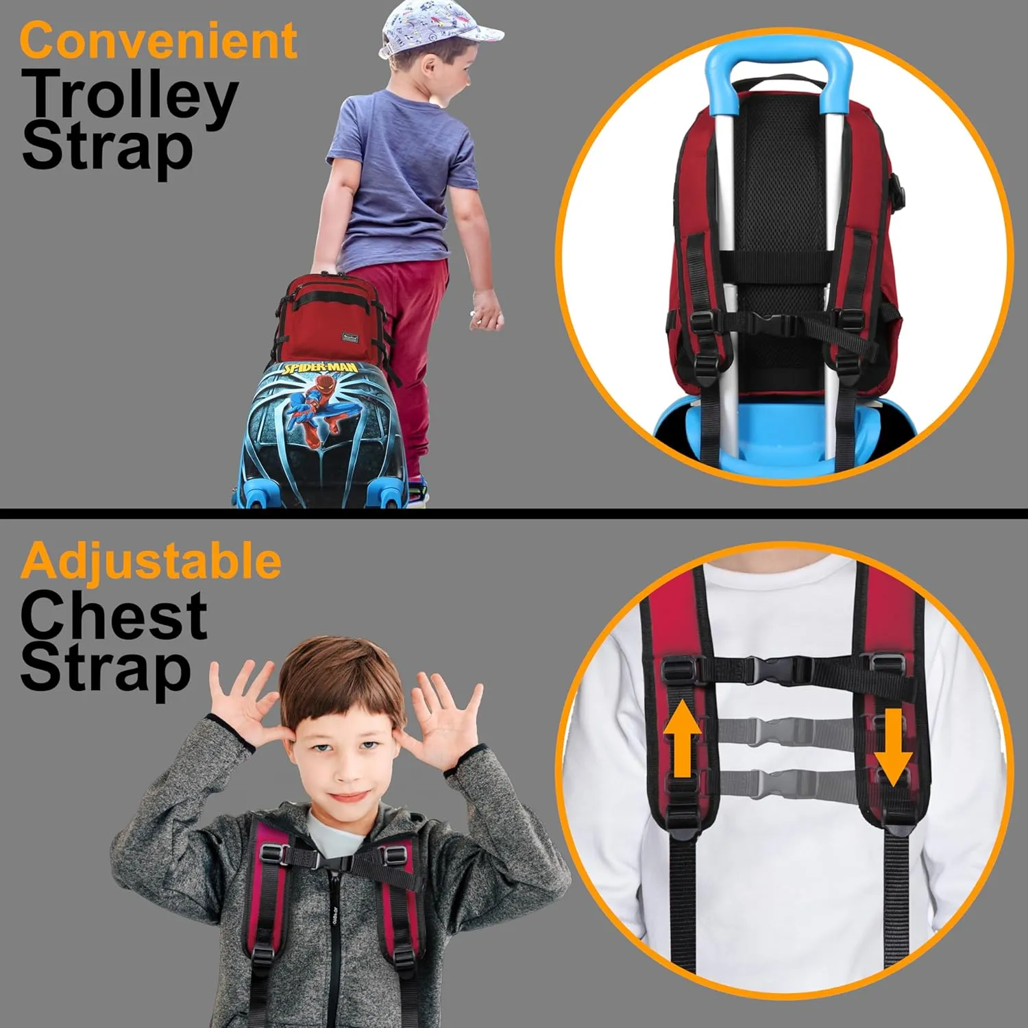 Child's Travel Backpack for Ages 3-6 | Lightweight Suitcase Style Carry-On | 10L Weekender with Tablet Sleeve & Chest Strap | Red