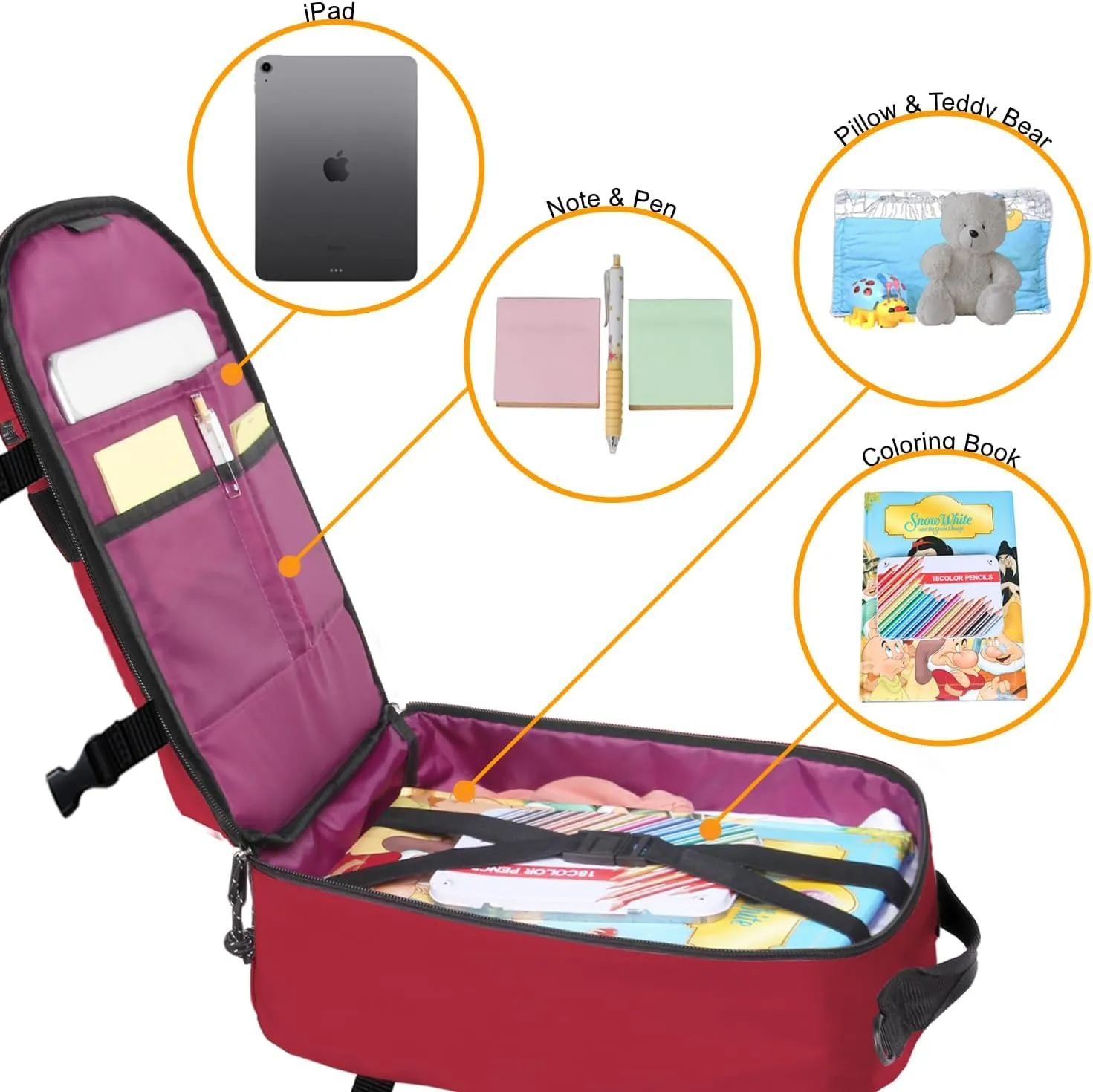 Child's Travel Backpack for Ages 3-6 | Lightweight Suitcase Style Carry-On | 10L Weekender with Tablet Sleeve & Chest Strap | Red