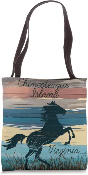 Chincoteague Island VA Wild Horses Nautical Coastal Rustic Tote Bag