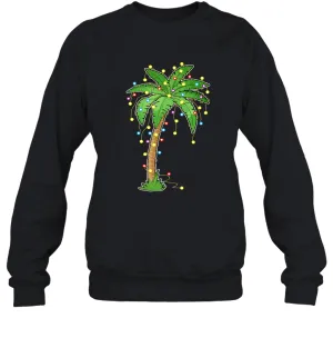 Christmas Lights Palm Tree Beach Funny Tropical Xmas Gift Crewneck Sweatshirt