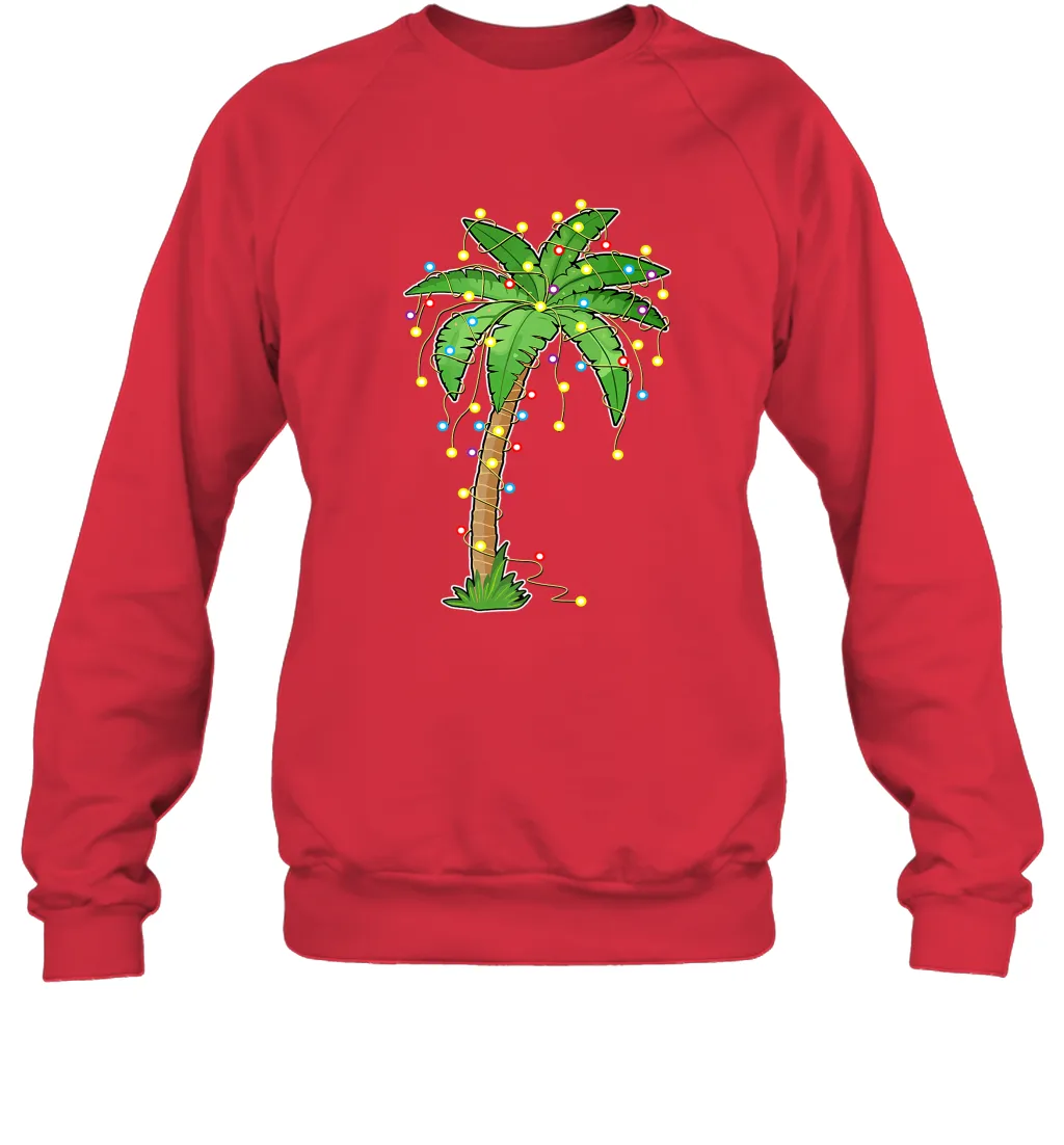 Christmas Lights Palm Tree Beach Funny Tropical Xmas Gift Crewneck Sweatshirt