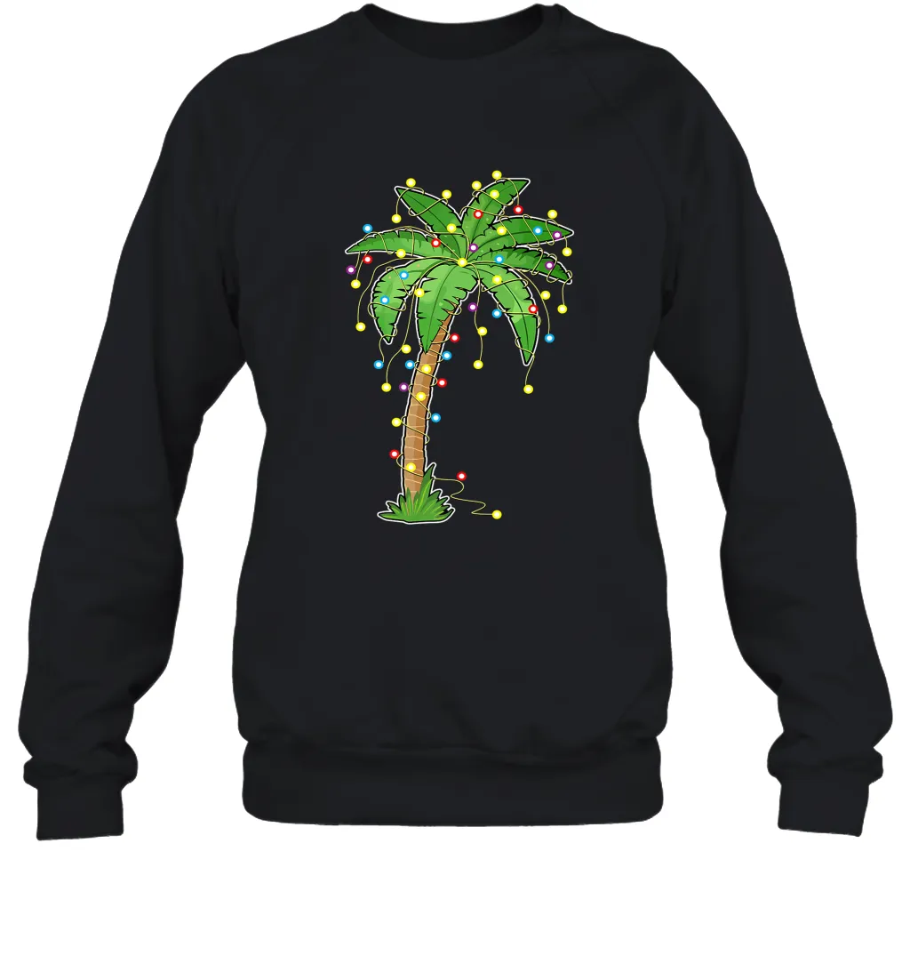 Christmas Lights Palm Tree Beach Funny Tropical Xmas Gift Crewneck Sweatshirt