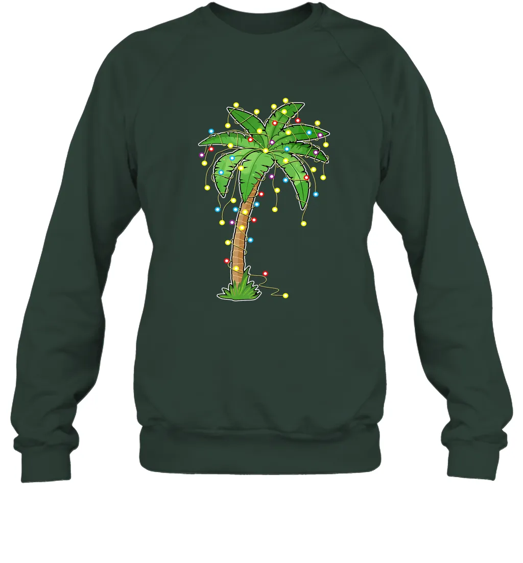 Christmas Lights Palm Tree Beach Funny Tropical Xmas Gift Crewneck Sweatshirt