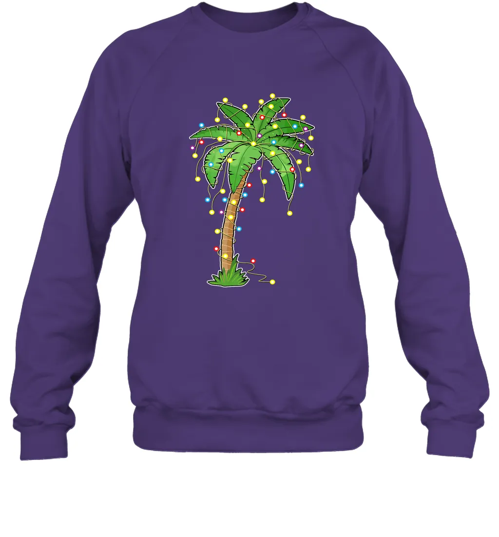 Christmas Lights Palm Tree Beach Funny Tropical Xmas Gift Crewneck Sweatshirt