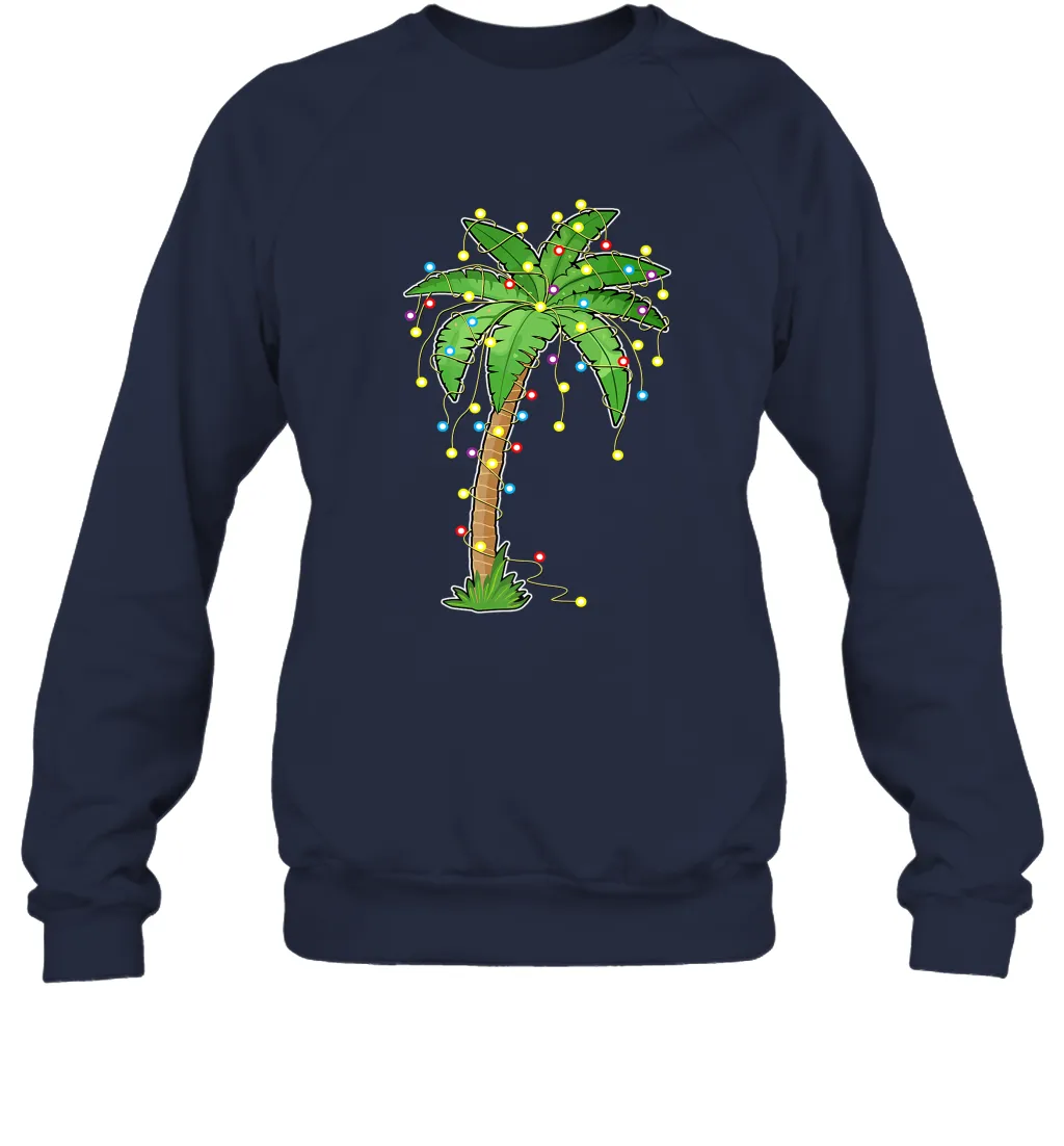 Christmas Lights Palm Tree Beach Funny Tropical Xmas Gift Crewneck Sweatshirt
