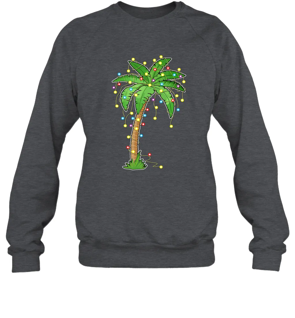 Christmas Lights Palm Tree Beach Funny Tropical Xmas Gift Crewneck Sweatshirt