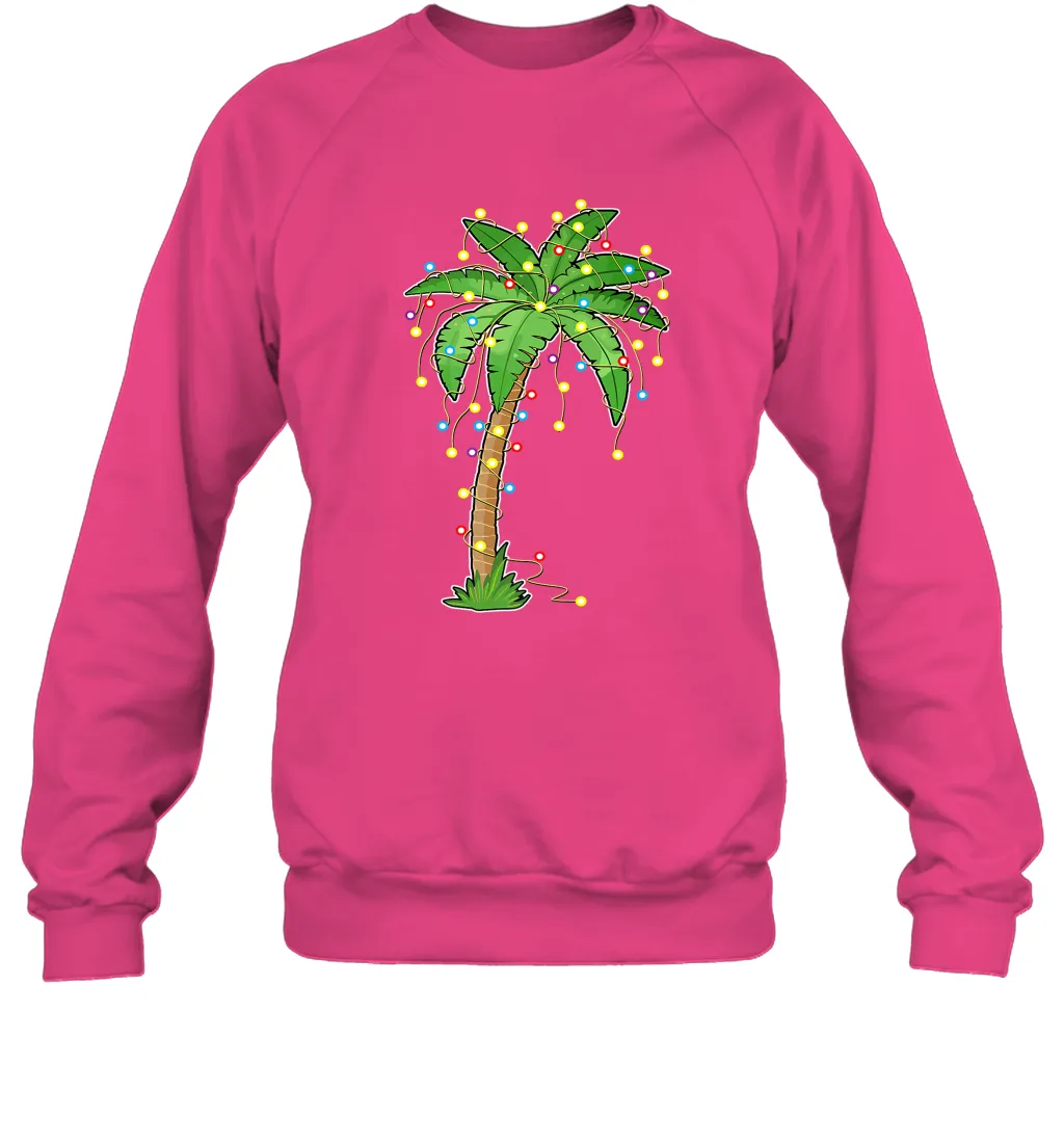 Christmas Lights Palm Tree Beach Funny Tropical Xmas Gift Crewneck Sweatshirt