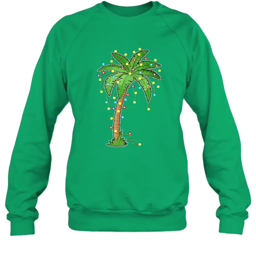 Christmas Lights Palm Tree Beach Funny Tropical Xmas Gift Crewneck Sweatshirt