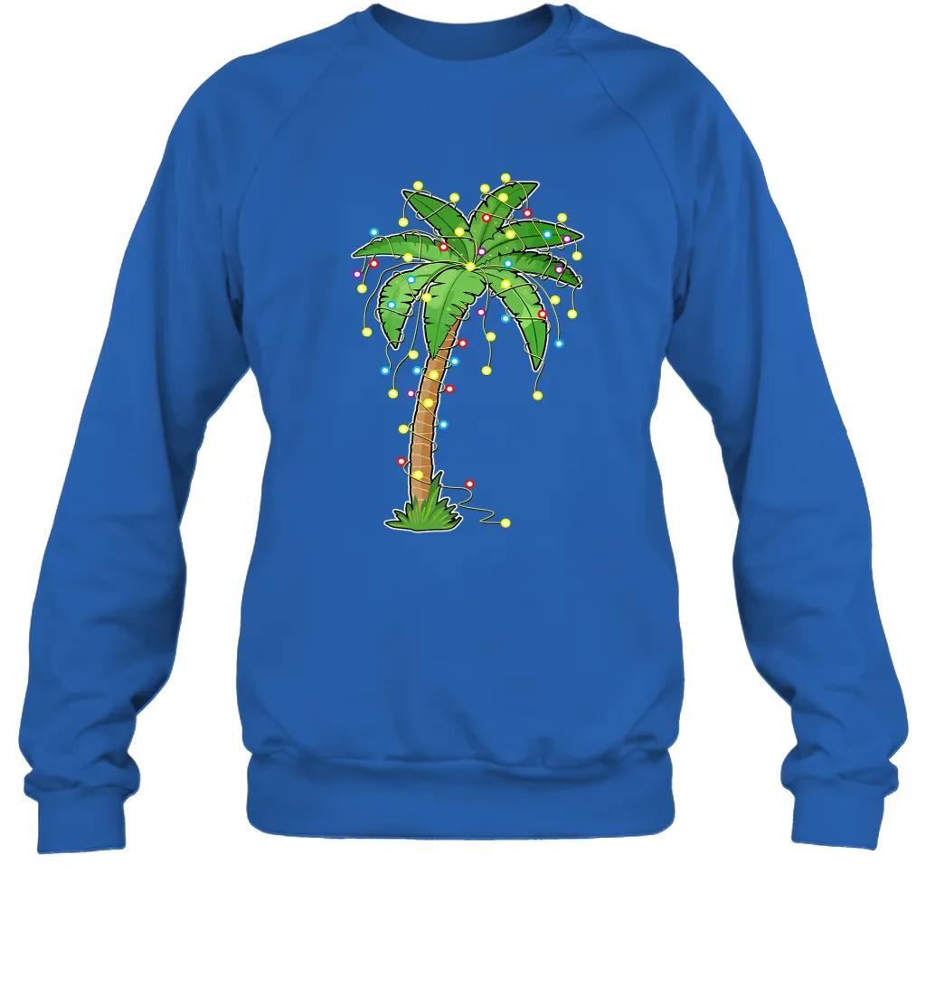 Christmas Lights Palm Tree Beach Funny Tropical Xmas Gift Crewneck Sweatshirt