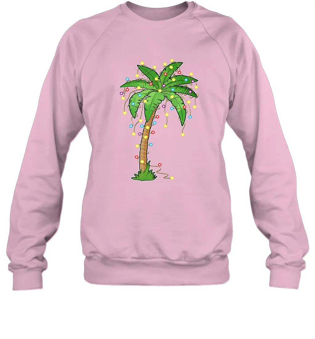 Christmas Lights Palm Tree Beach Funny Tropical Xmas Gift Crewneck Sweatshirt