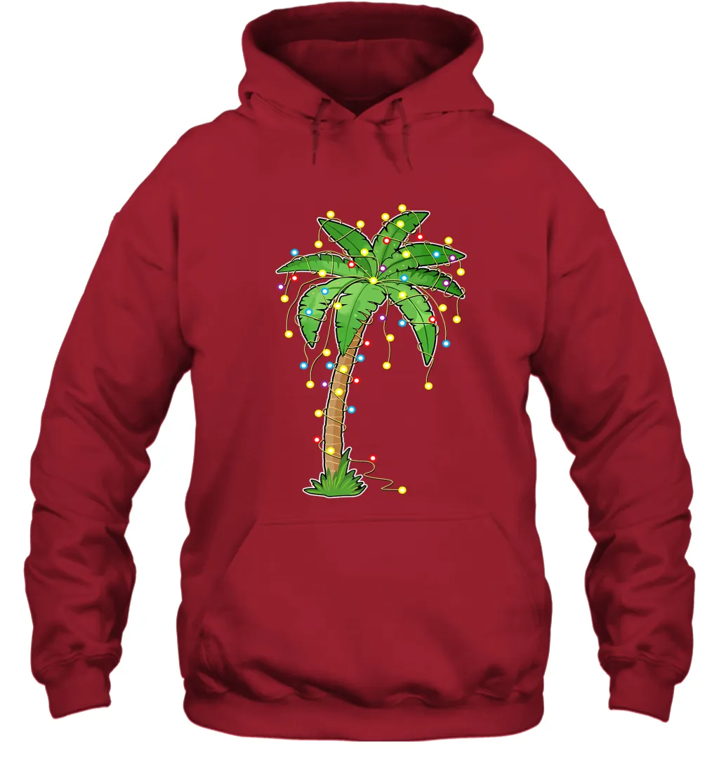 Christmas Lights Palm Tree Beach Funny Tropical Xmas Gift Hooded Sweatshirt