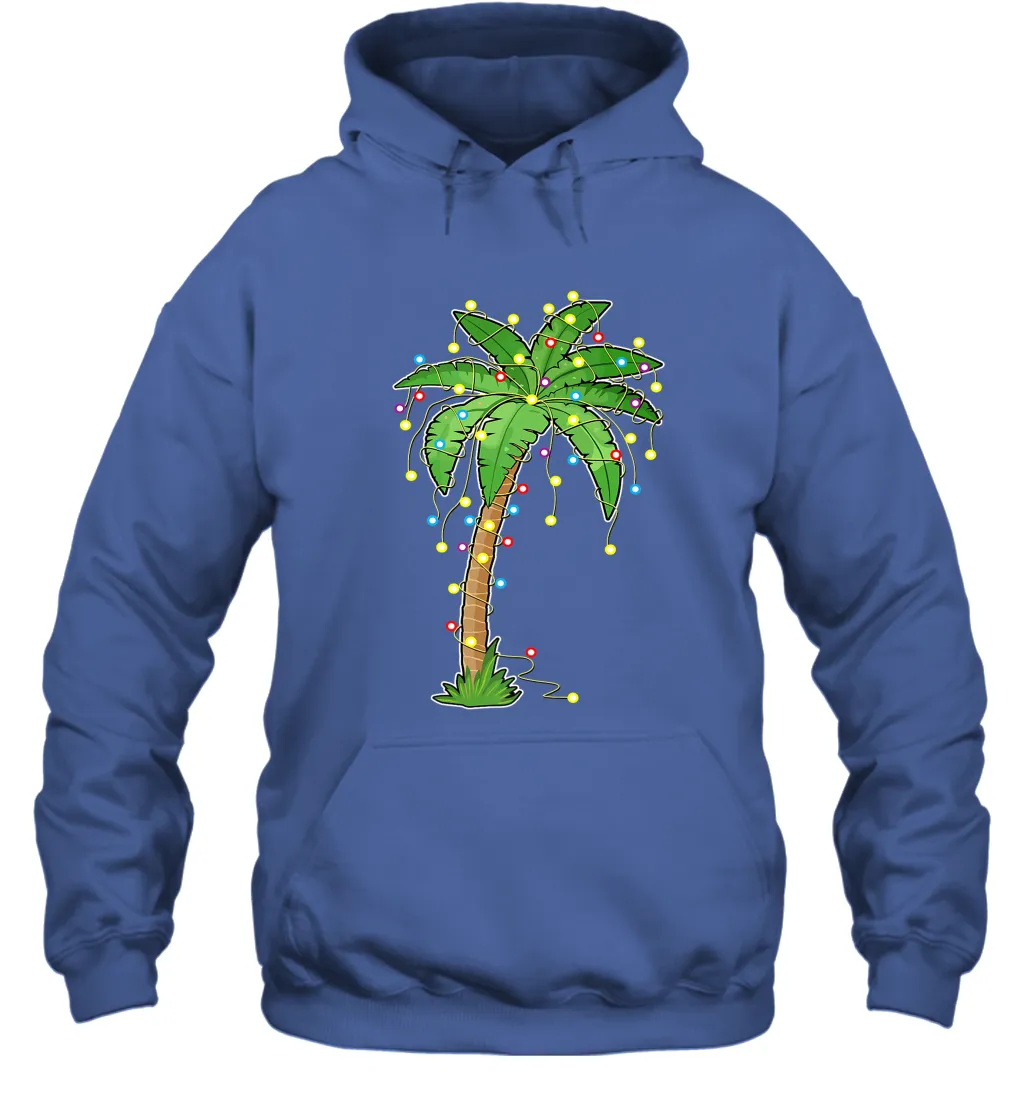 Christmas Lights Palm Tree Beach Funny Tropical Xmas Gift Hooded Sweatshirt