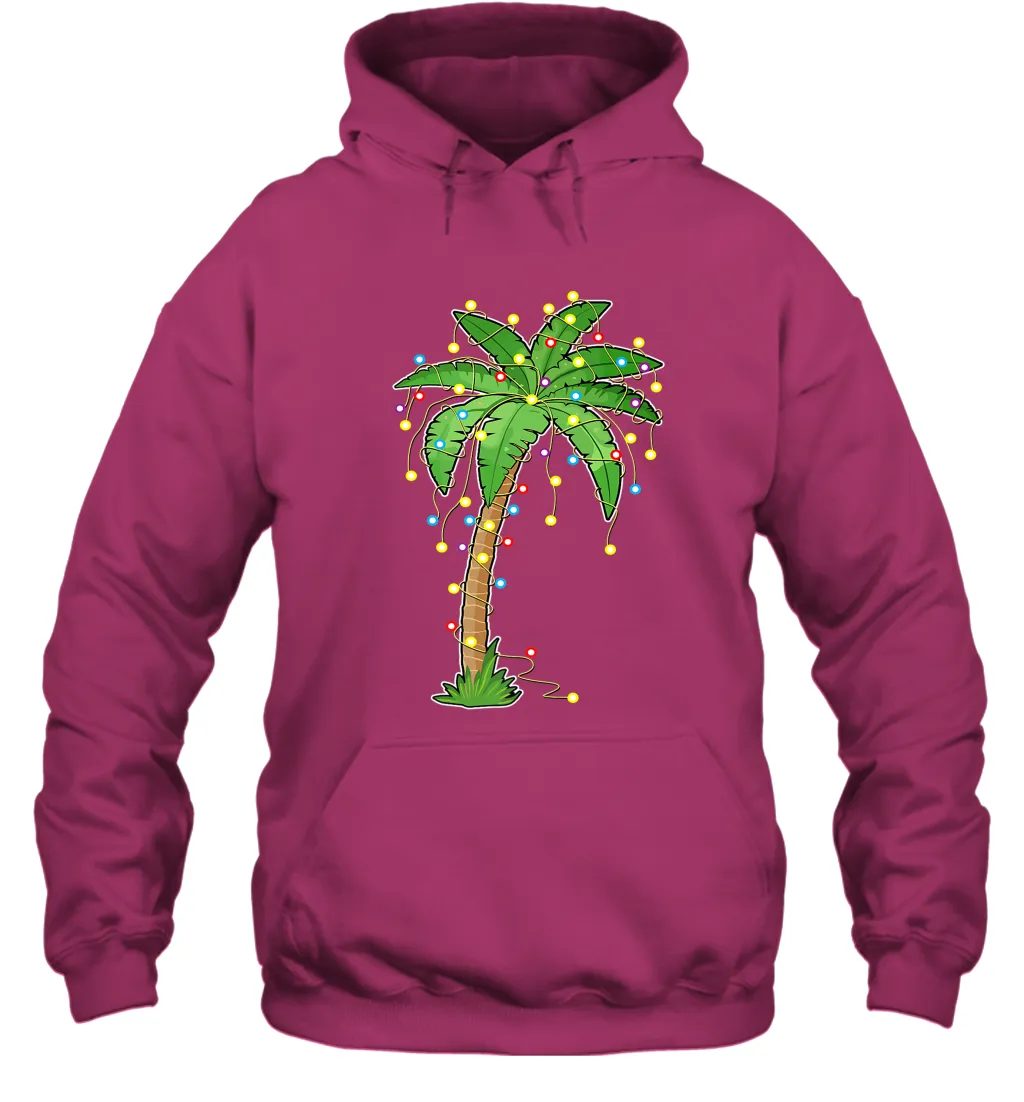 Christmas Lights Palm Tree Beach Funny Tropical Xmas Gift Hooded Sweatshirt