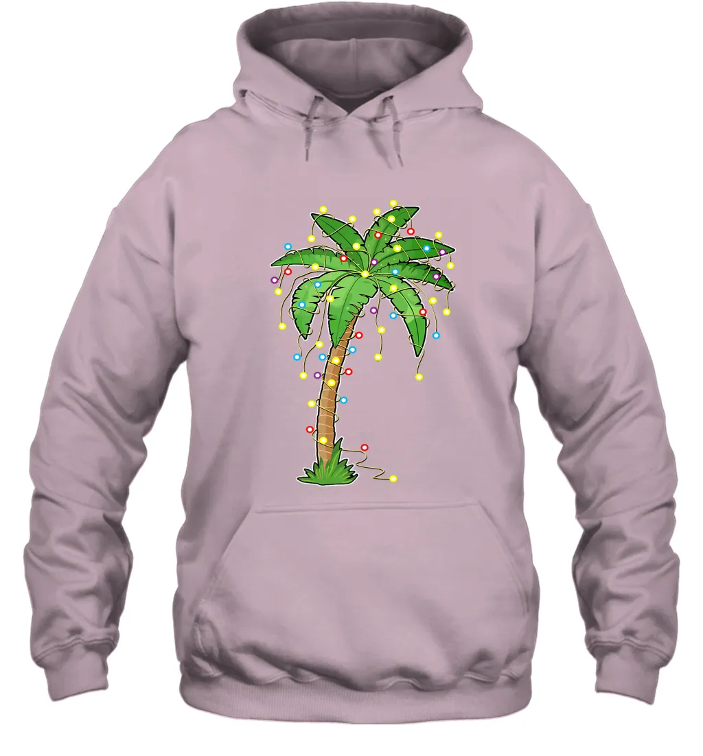 Christmas Lights Palm Tree Beach Funny Tropical Xmas Gift Hooded Sweatshirt
