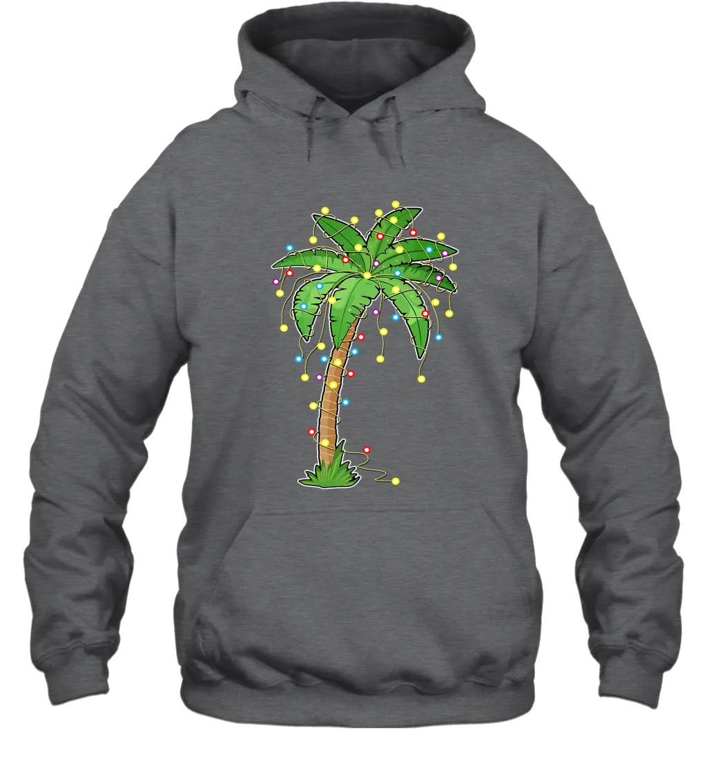 Christmas Lights Palm Tree Beach Funny Tropical Xmas Gift Hooded Sweatshirt