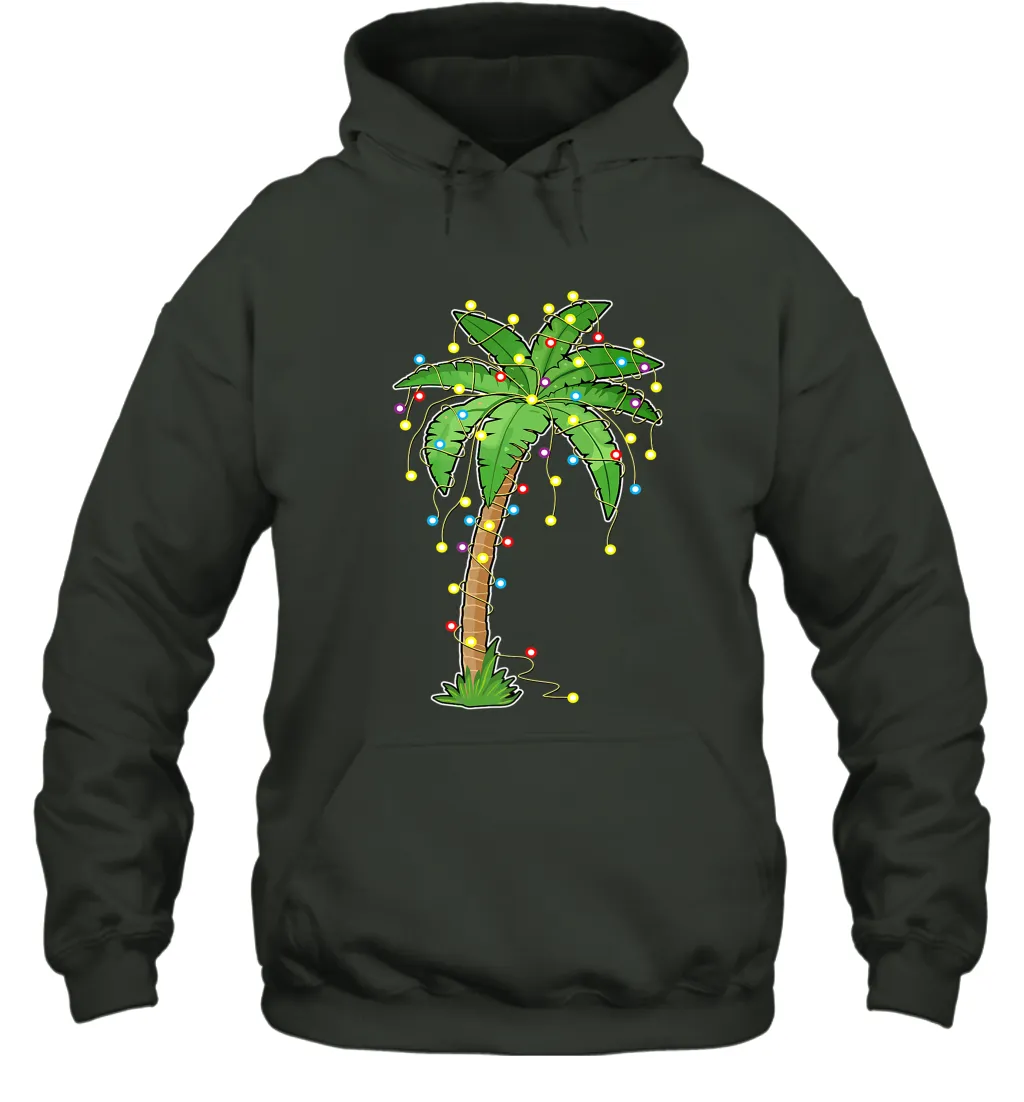 Christmas Lights Palm Tree Beach Funny Tropical Xmas Gift Hooded Sweatshirt