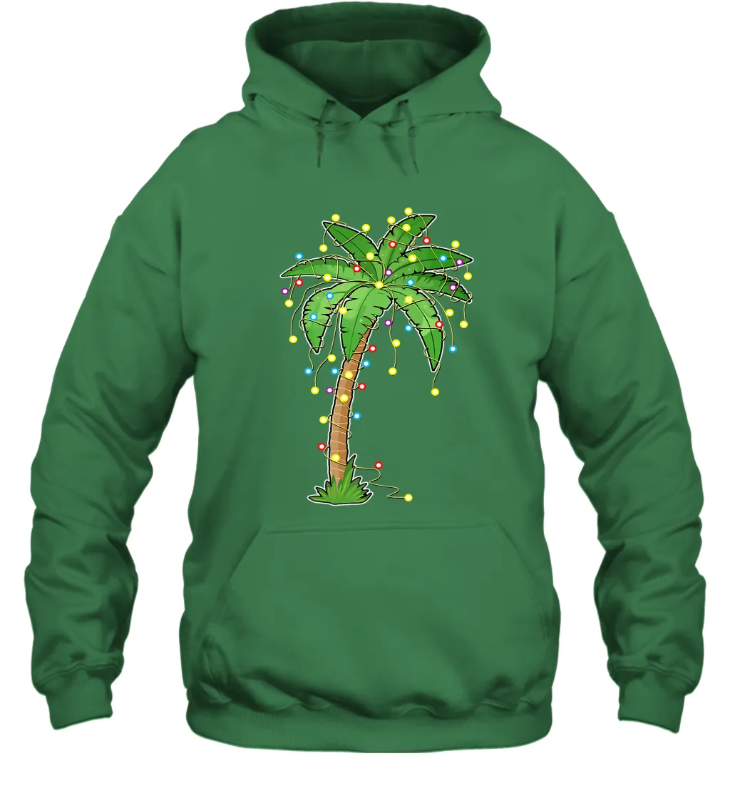 Christmas Lights Palm Tree Beach Funny Tropical Xmas Gift Hooded Sweatshirt