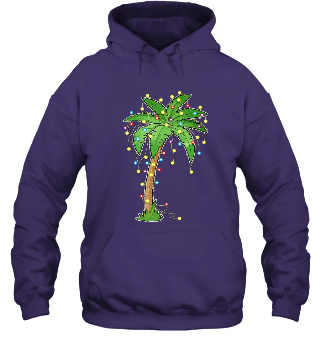 Christmas Lights Palm Tree Beach Funny Tropical Xmas Gift Hooded Sweatshirt