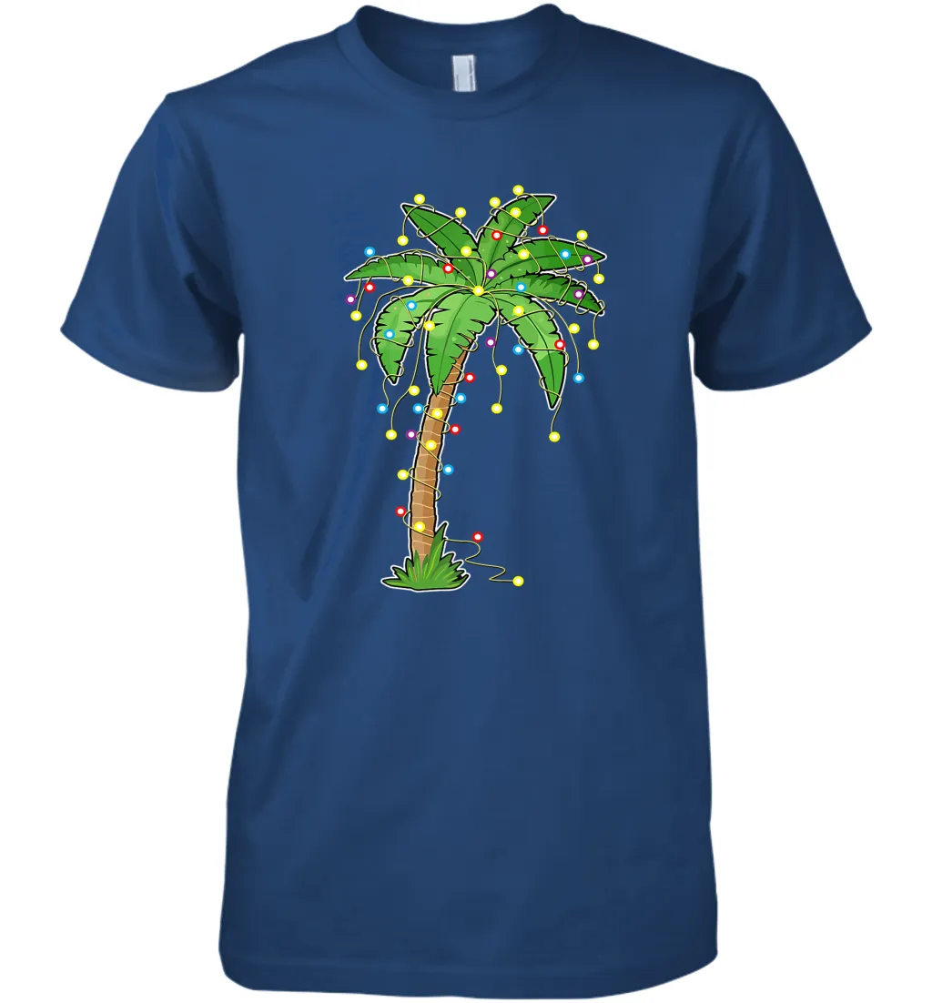 Christmas Lights Palm Tree Beach Funny Tropical Xmas Gift Men's Premium T-Shirt