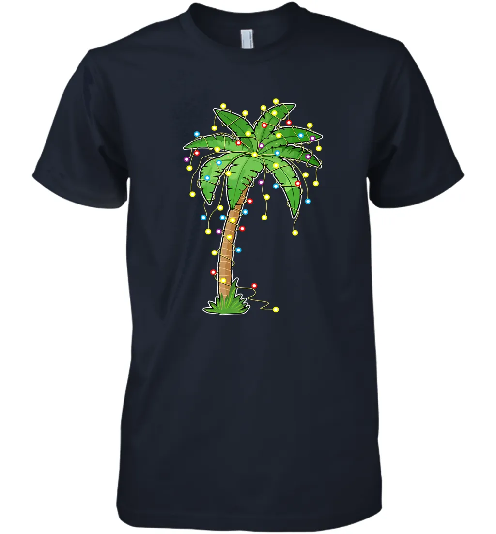 Christmas Lights Palm Tree Beach Funny Tropical Xmas Gift Men's Premium T-Shirt