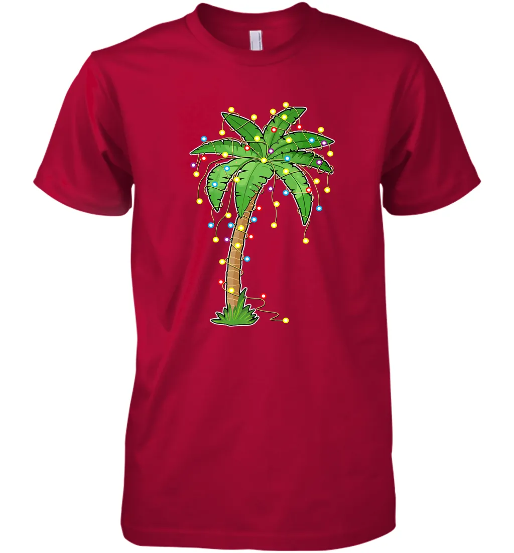 Christmas Lights Palm Tree Beach Funny Tropical Xmas Gift Men's Premium T-Shirt