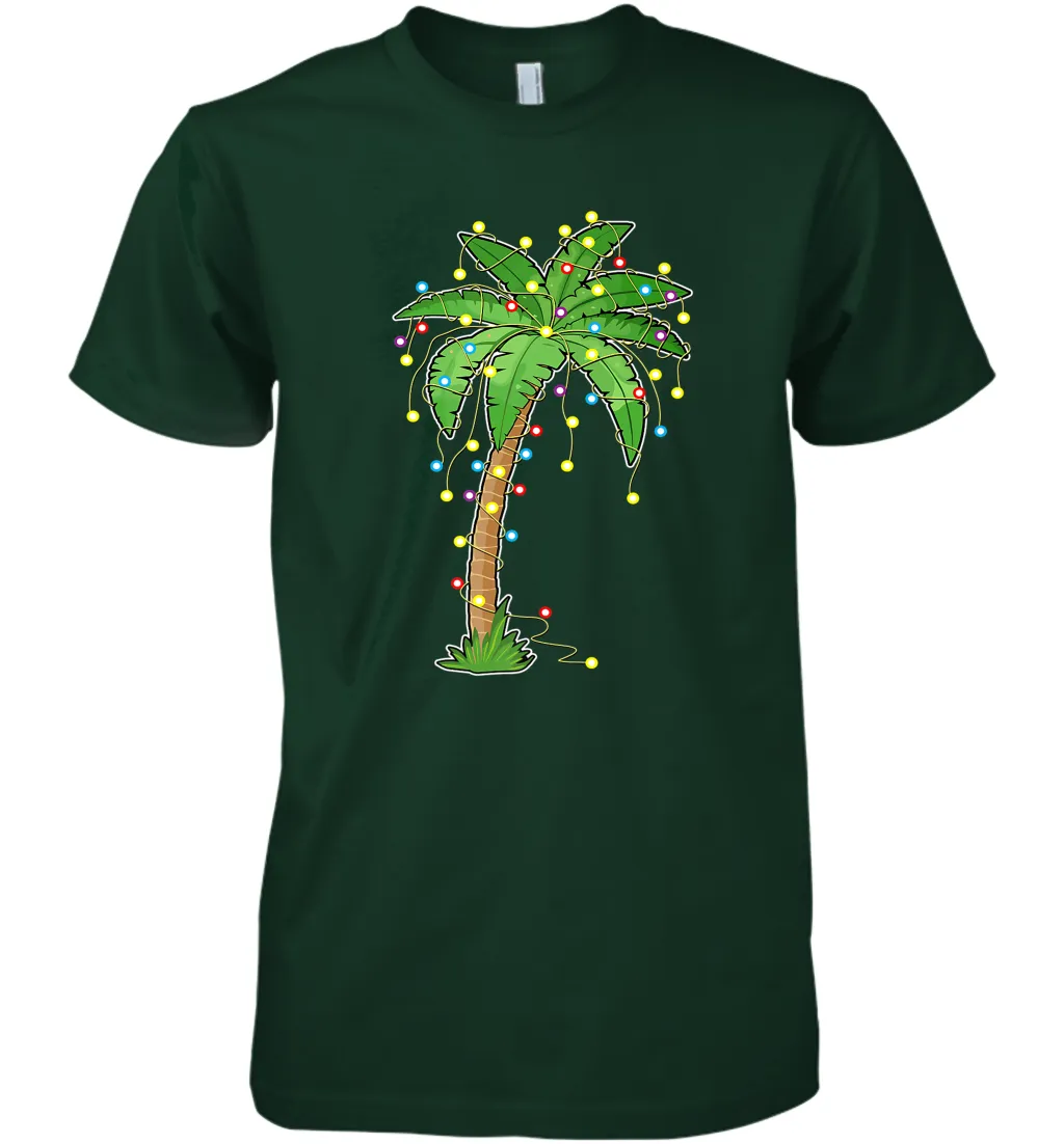 Christmas Lights Palm Tree Beach Funny Tropical Xmas Gift Men's Premium T-Shirt