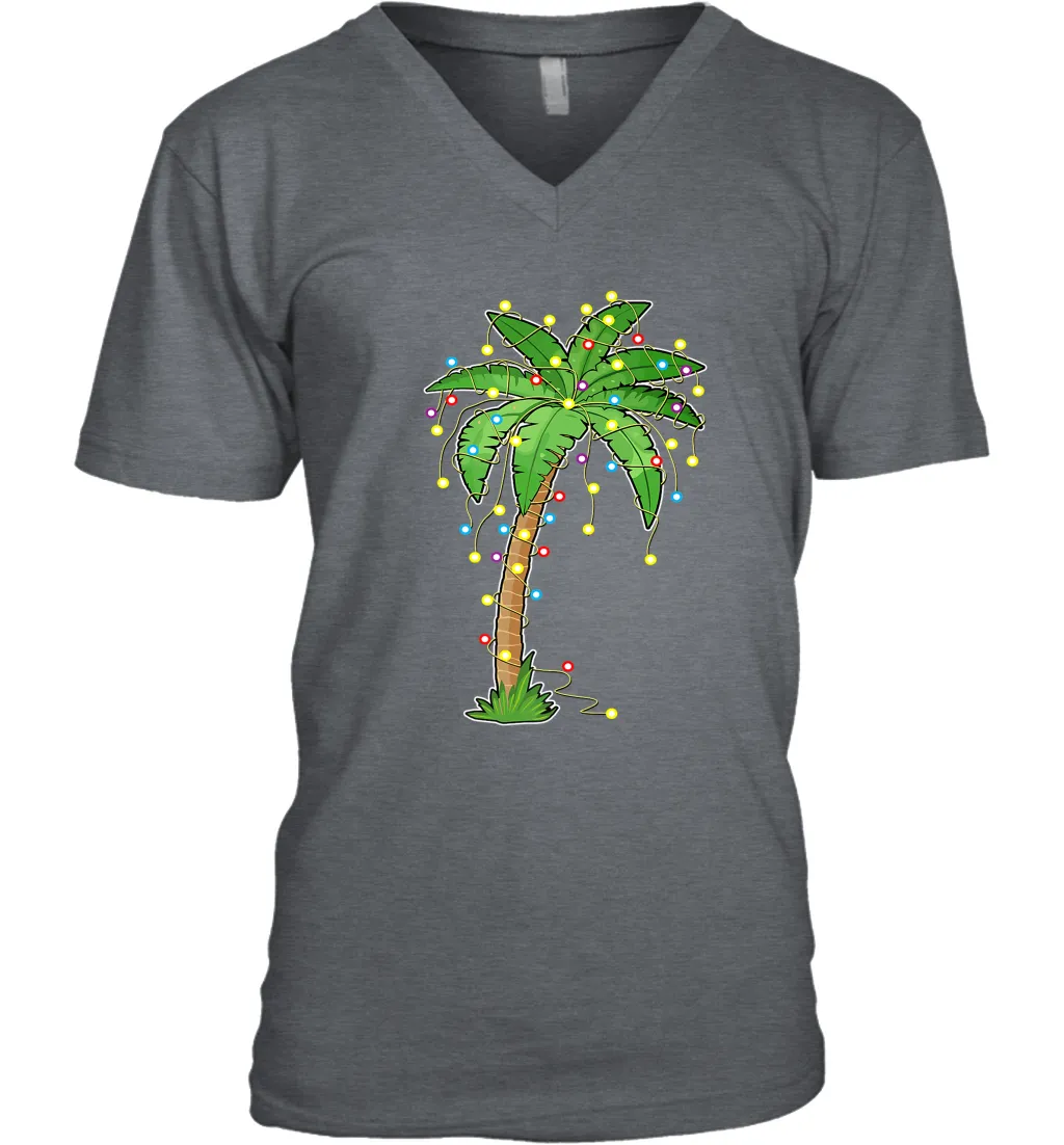 Christmas Lights Palm Tree Beach Funny Tropical Xmas Gift Men's V-Neck