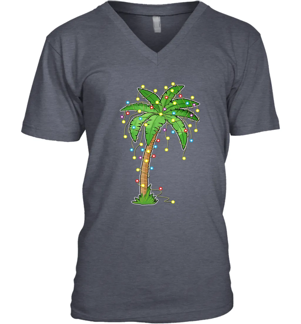 Christmas Lights Palm Tree Beach Funny Tropical Xmas Gift Men's V-Neck