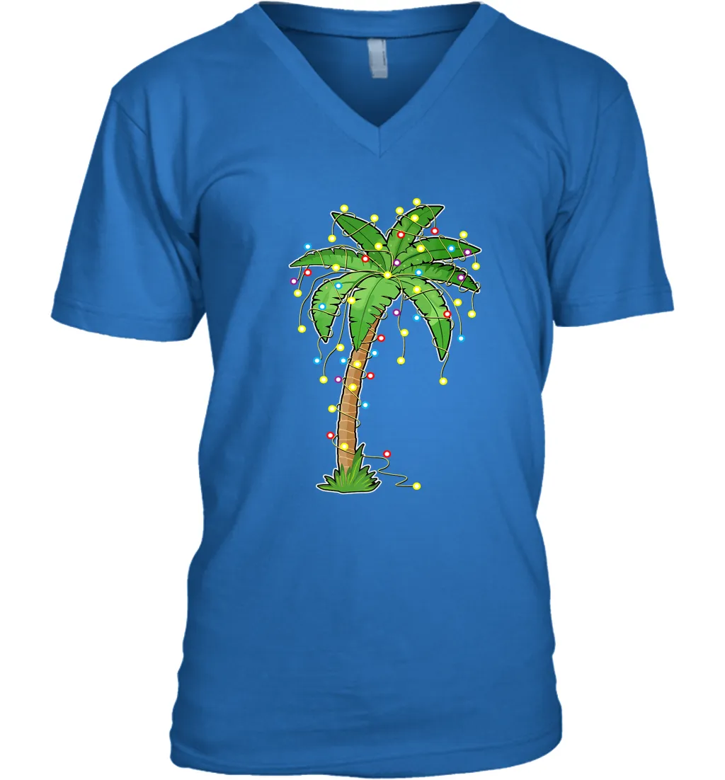 Christmas Lights Palm Tree Beach Funny Tropical Xmas Gift Men's V-Neck