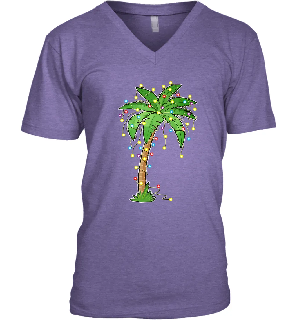Christmas Lights Palm Tree Beach Funny Tropical Xmas Gift Men's V-Neck