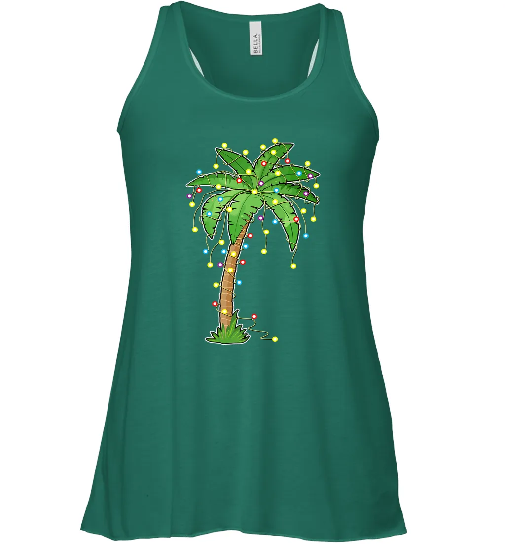 Christmas Lights Palm Tree Beach Funny Tropical Xmas Gift Women's Racerback Tank