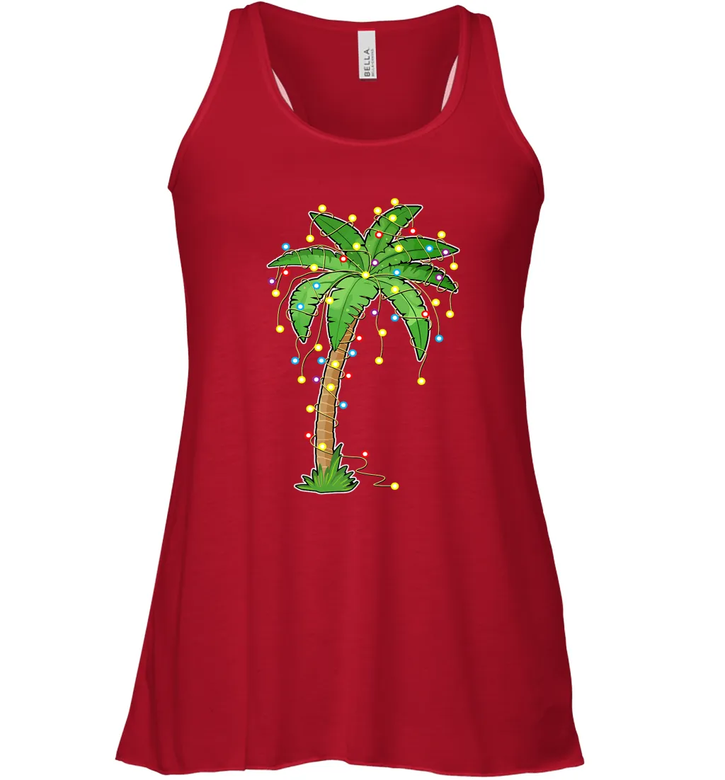 Christmas Lights Palm Tree Beach Funny Tropical Xmas Gift Women's Racerback Tank