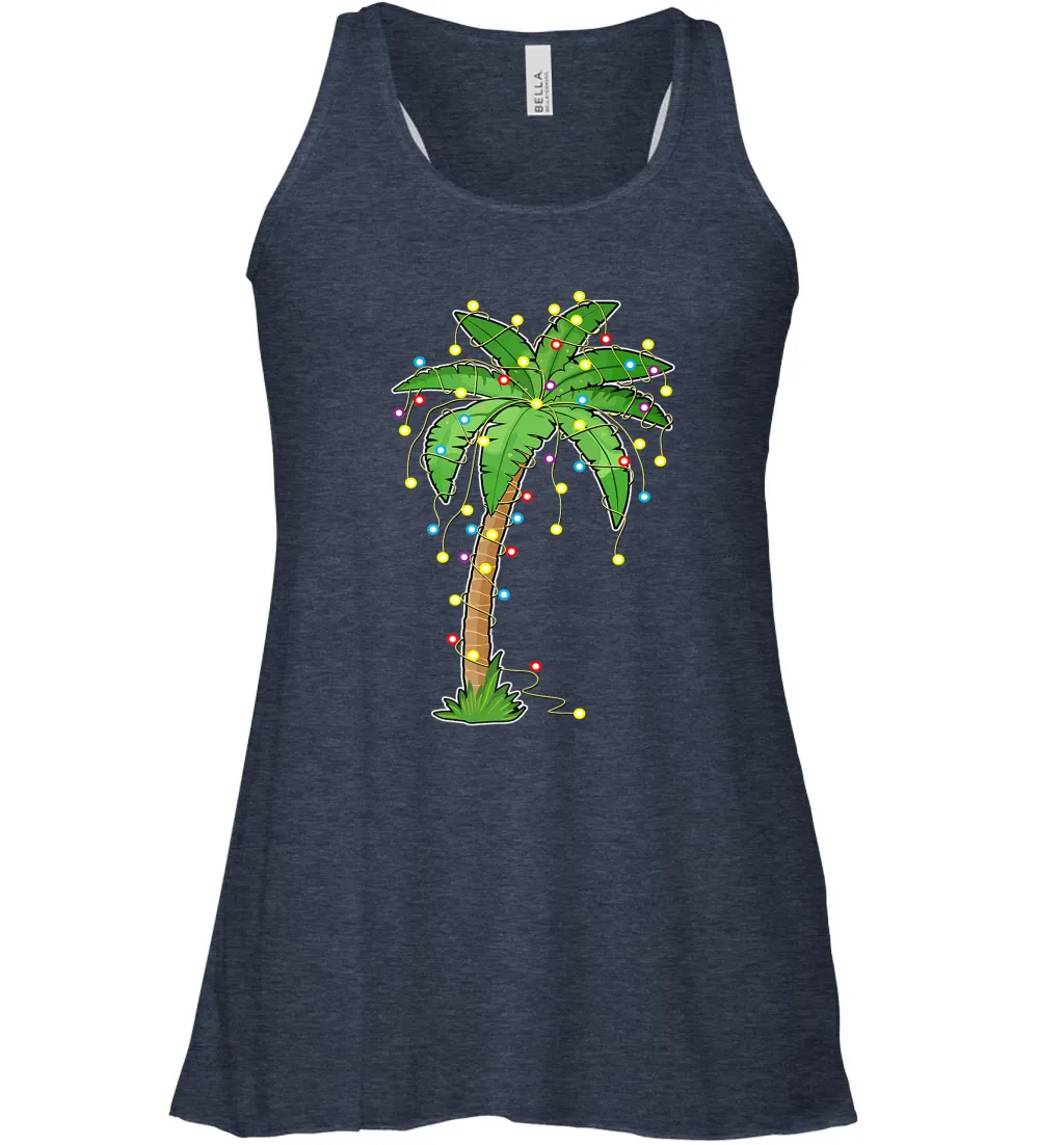 Christmas Lights Palm Tree Beach Funny Tropical Xmas Gift Women's Racerback Tank