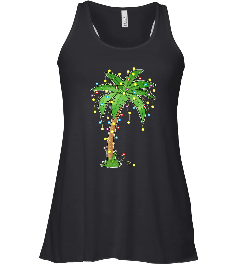 Christmas Lights Palm Tree Beach Funny Tropical Xmas Gift Women's Racerback Tank