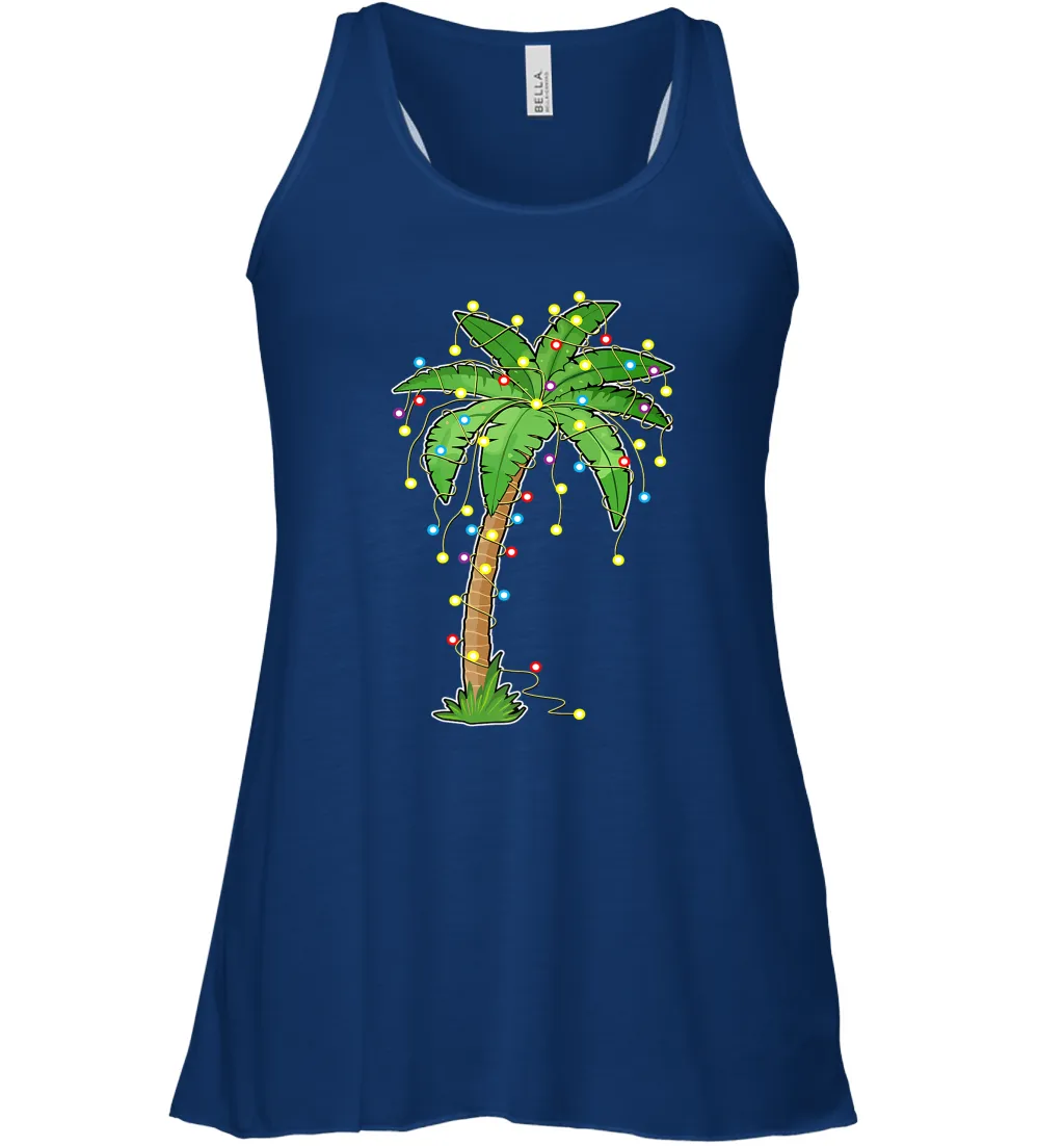 Christmas Lights Palm Tree Beach Funny Tropical Xmas Gift Women's Racerback Tank