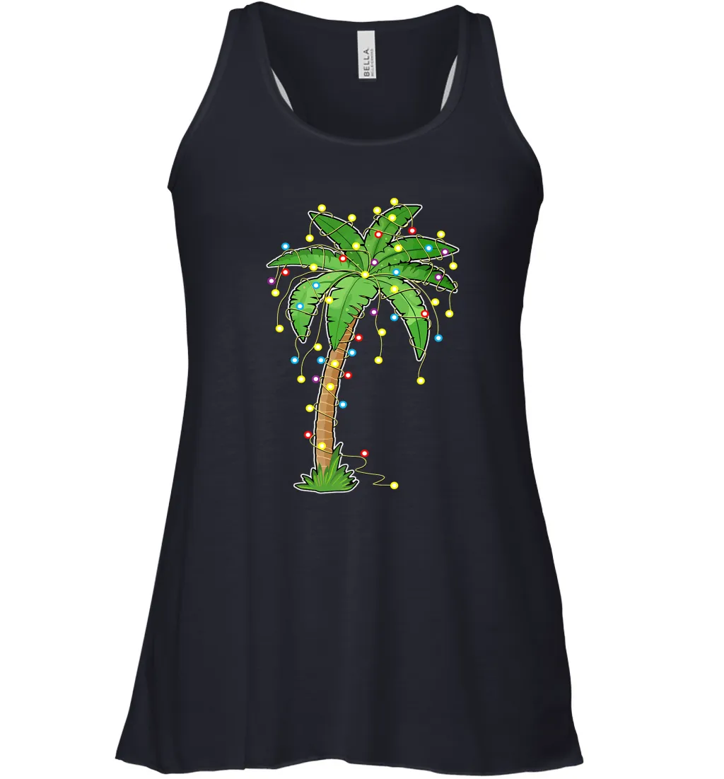 Christmas Lights Palm Tree Beach Funny Tropical Xmas Gift Women's Racerback Tank