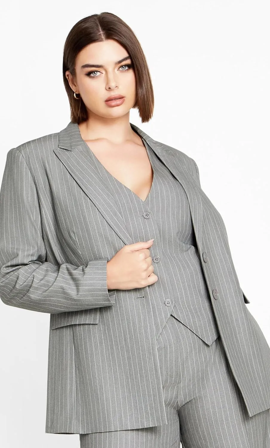 CITY CHIC Plus Size Jacket, Jazmin Pinstripe Jacket