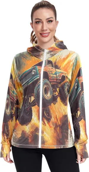 Classic Monster Truck Sun Protection Shirts for Women, Upf 50  Golf Jacket Women, S-XXL