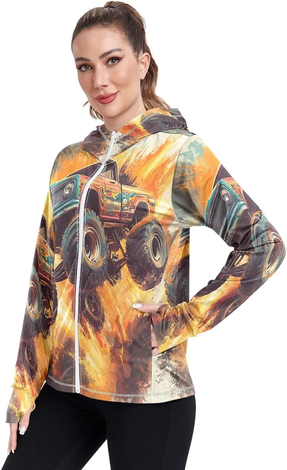 Classic Monster Truck Sun Protection Shirts for Women, Upf 50  Golf Jacket Women, S-XXL