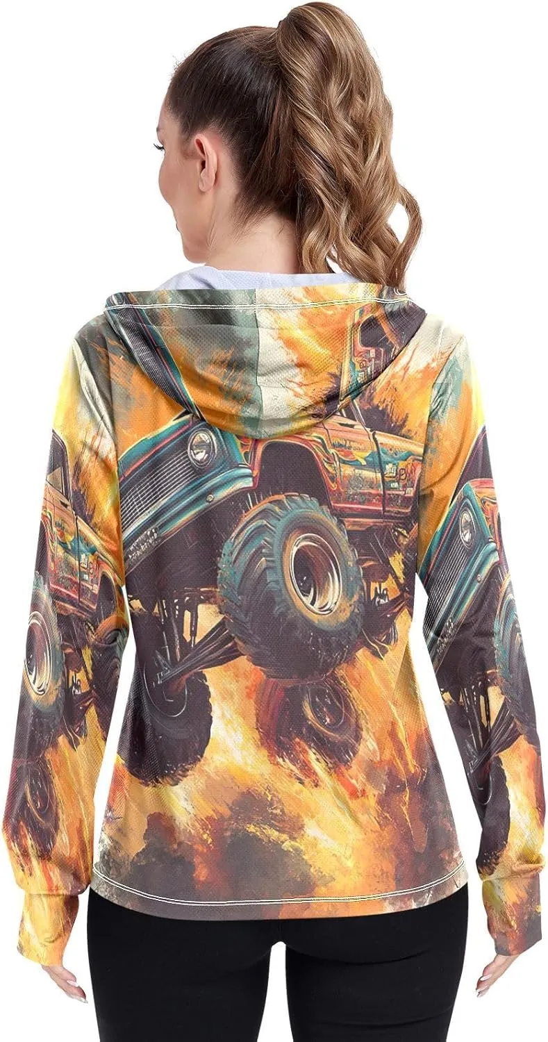 Classic Monster Truck Sun Protection Shirts for Women, Upf 50  Golf Jacket Women, S-XXL