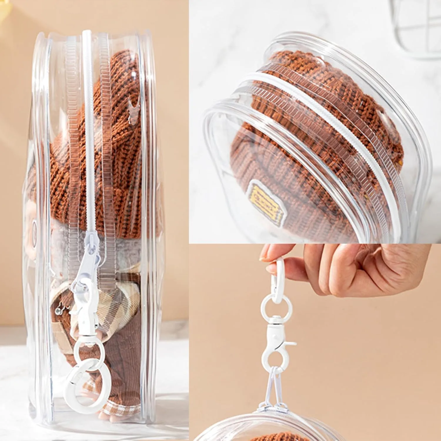 Clear Bag Keychain for LABUBU Plush Doll,Hanging Display Case,Protective Case,Plastic PVC Storage Box (Clear Bag)
