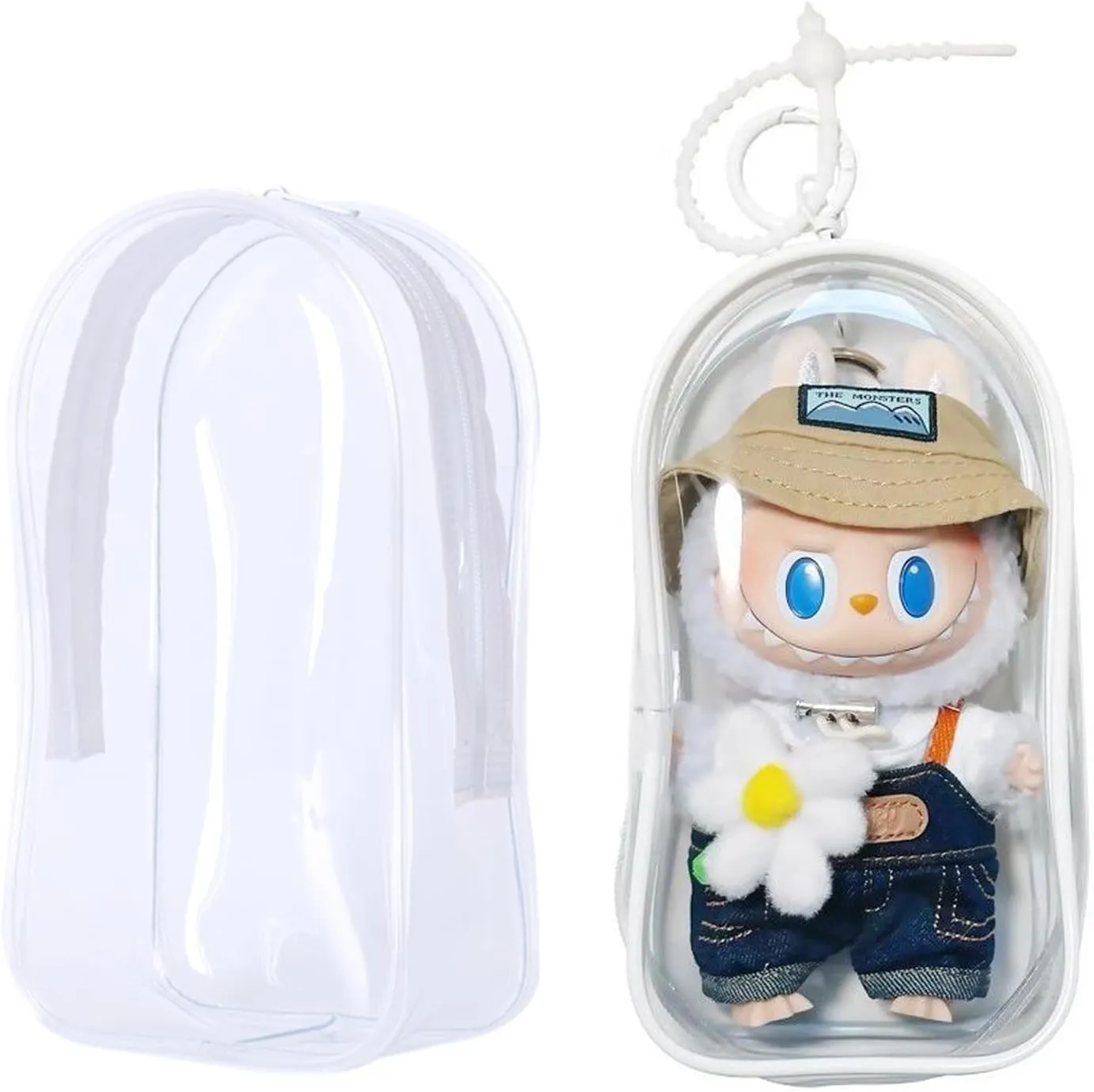 Clear Bag Keychain for LABUBU Plush Doll,Hanging Display Case,Protective Case,Plastic PVC Storage Box (Clear Bag)