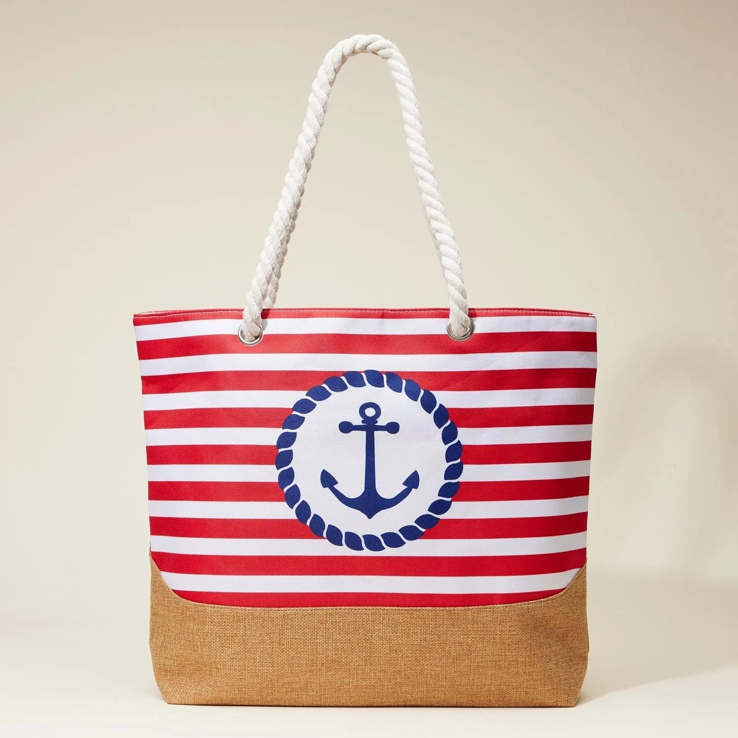 Coastal Chic Nautical Anchor & Stripe Beach Tote