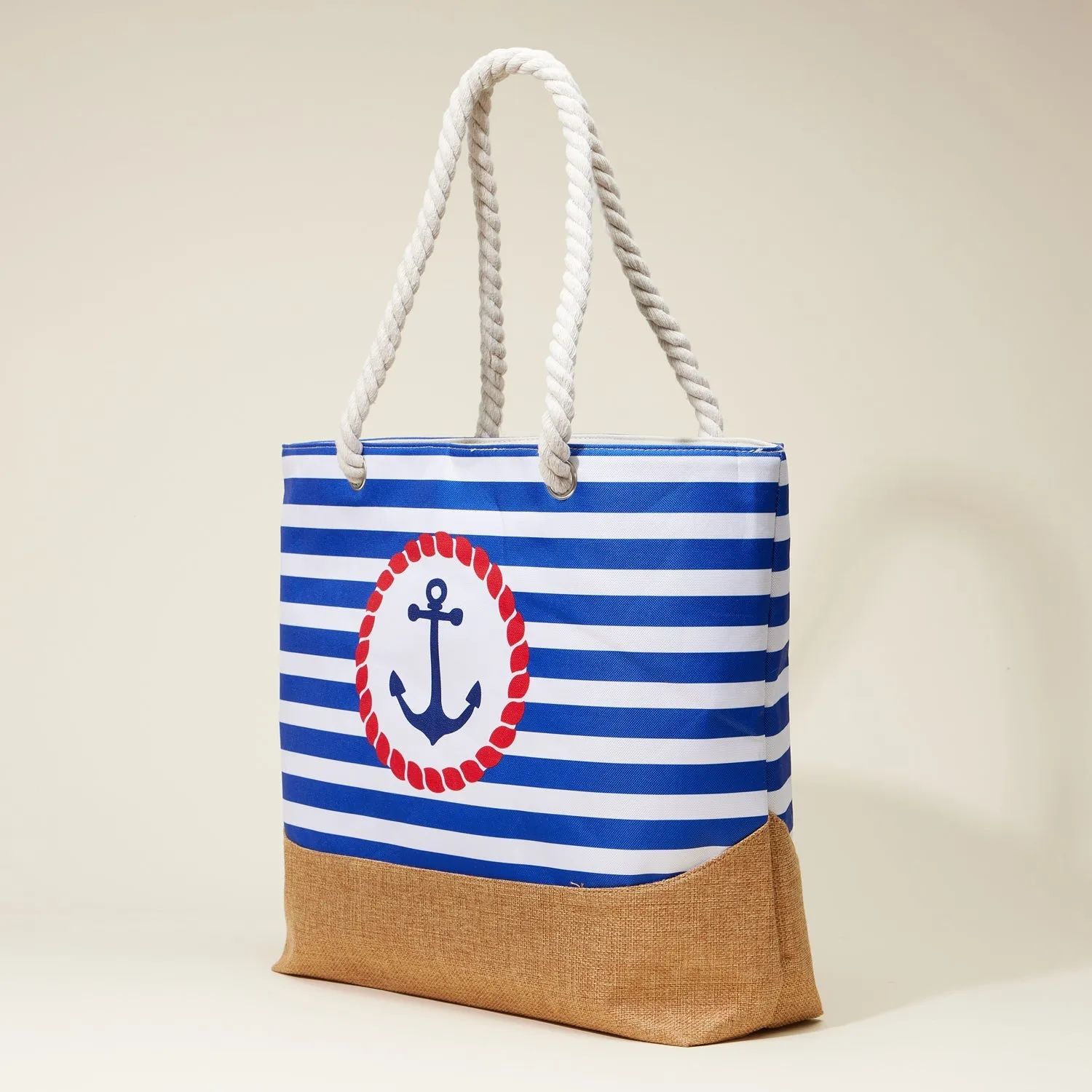 Coastal Chic Nautical Anchor & Stripe Beach Tote