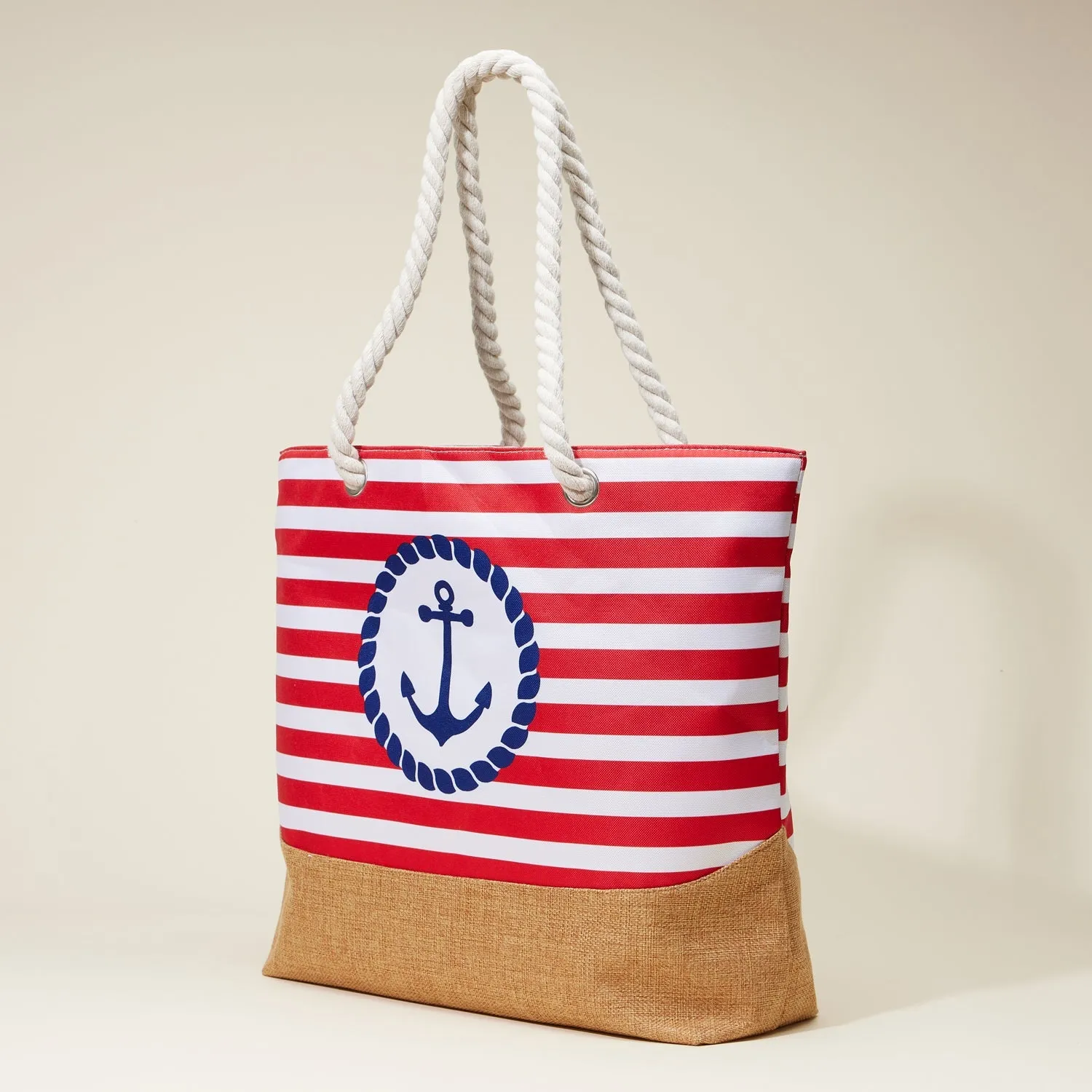 Coastal Chic Nautical Anchor & Stripe Beach Tote
