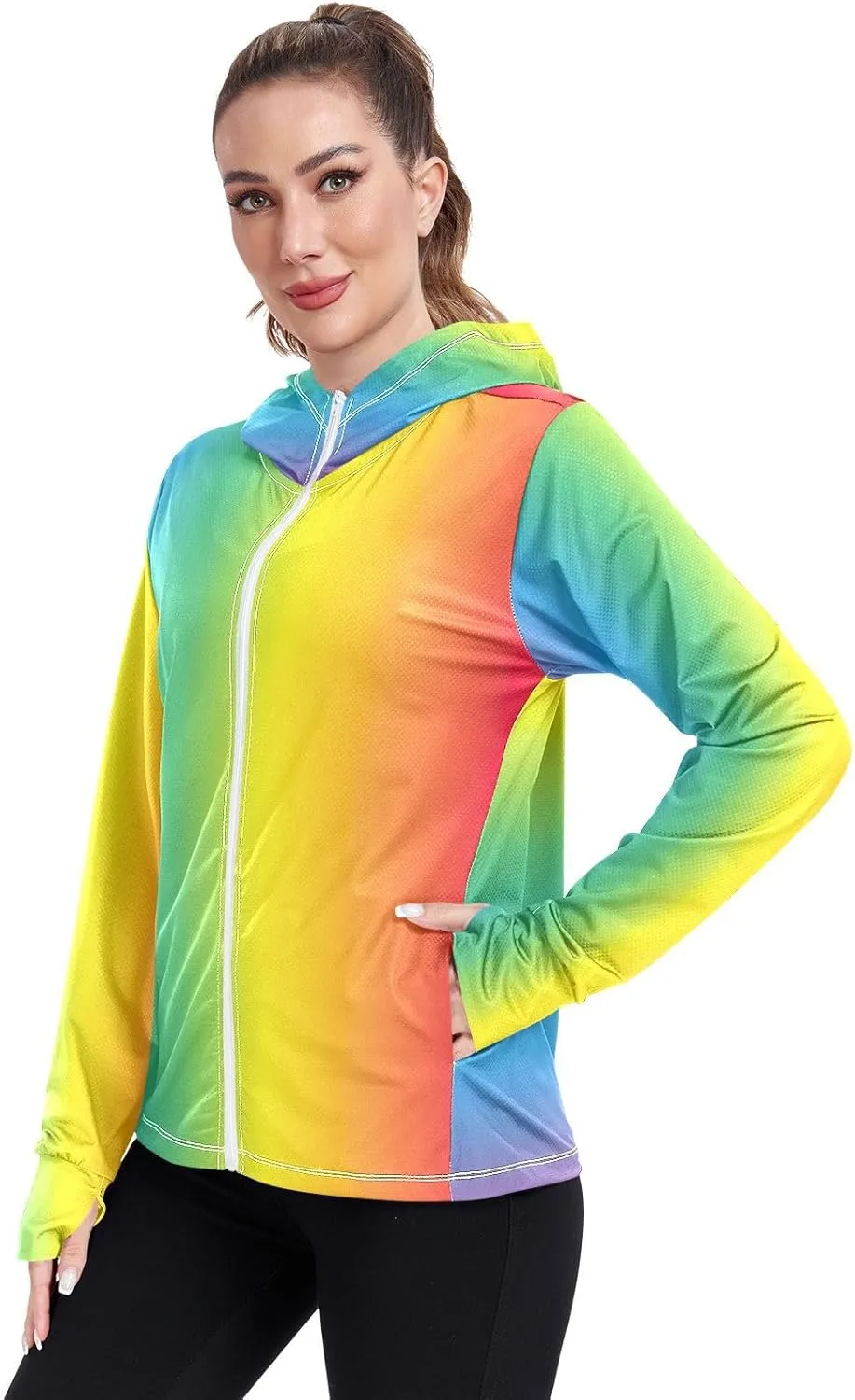 Colorful Abstract Bright Rainbow Colors Sun Jacket for Women Uv Protection, Upf 50  Hiking Jacket, S-XXL