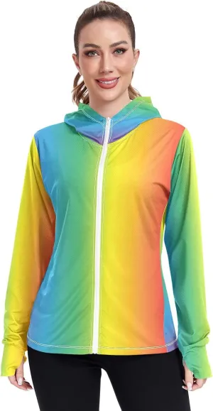 Colorful Abstract Bright Rainbow Colors Sun Jacket for Women Uv Protection, Upf 50  Hiking Jacket, S-XXL